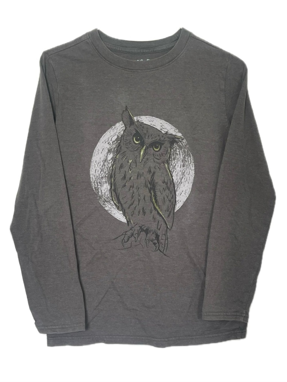 Cat & Jack owl moon graphic long sleeve shirt gray size large 12/14